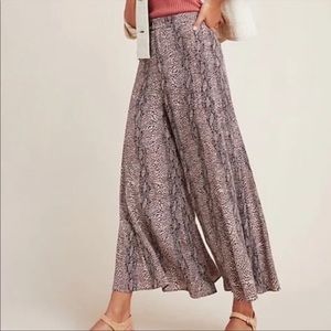 Anthropologie Skirted Wide Leg Pants Snakeskin Brown Size 6